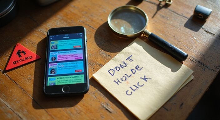 Een smartphone op een bureau toont waarschuwingen voor online dating. Een smartphone op een bureau toont waarschuwingen voor online dating.