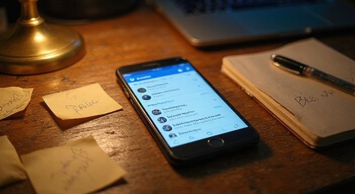 Een smartphone ligt op een verouderd bureau met notities en een notitieboek.